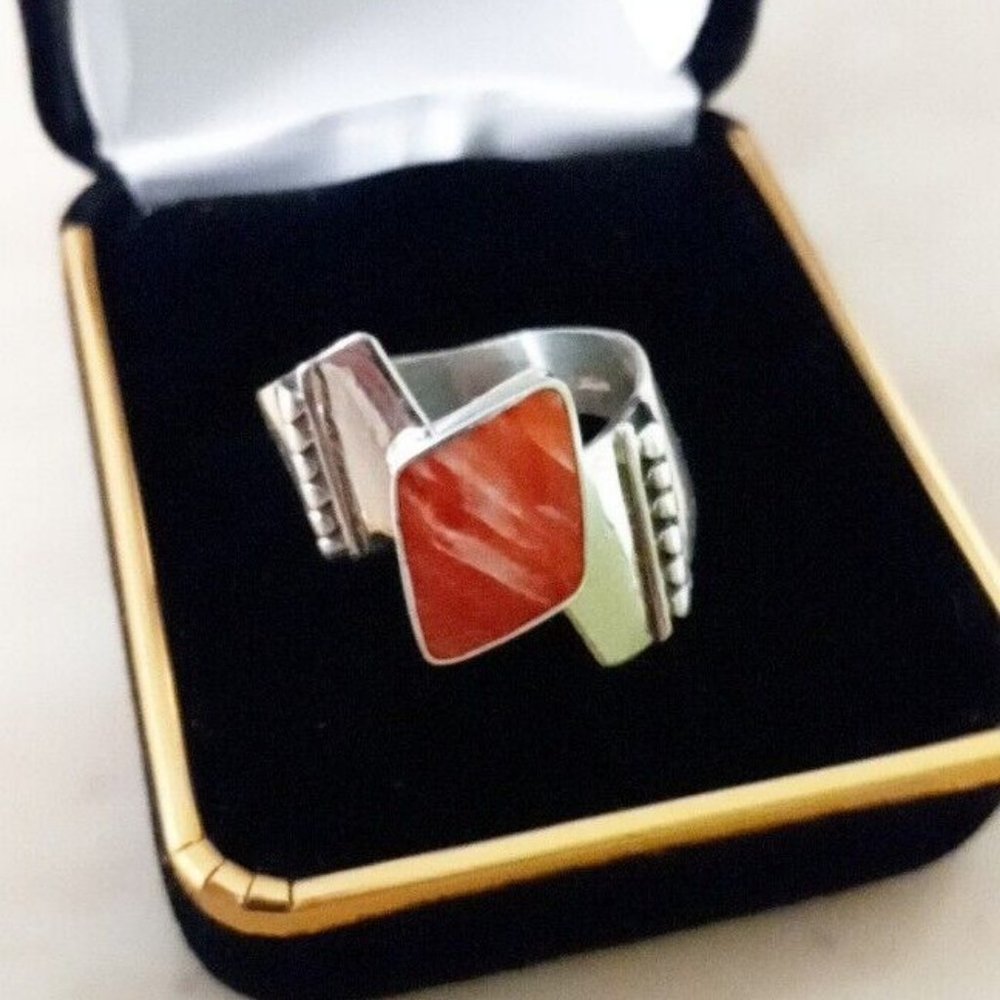 Ring Silver 950 size 8.5 Ring with natural stone new.